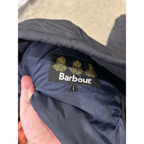 Barbour Powell Quilted Black/ Brown Leather Trim Full Zip Jacket Size Large - Picture 4 of 4